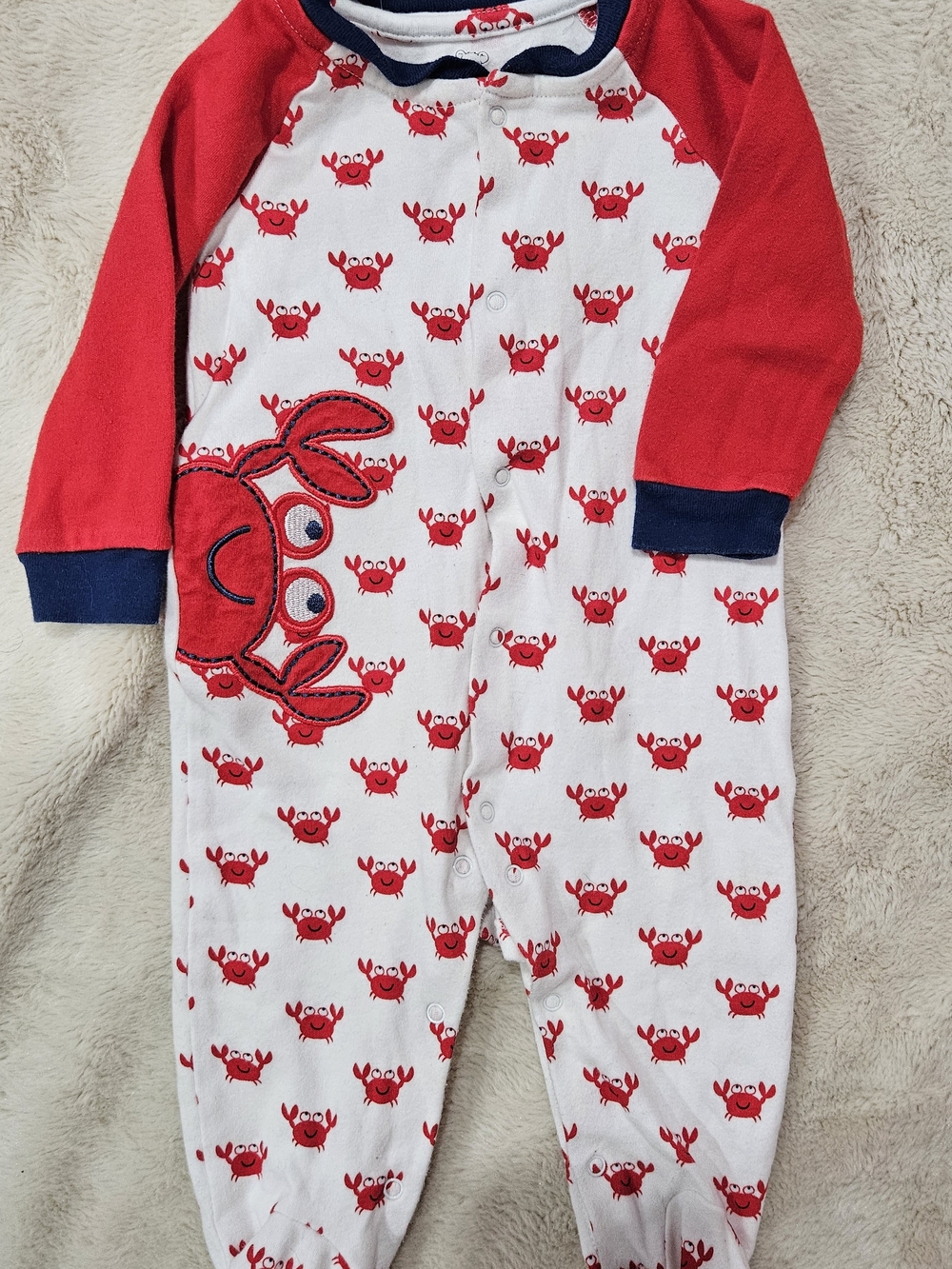 Koalababy Red Crab Print Baby One-Piece with Navy Trim - 3-6 Months